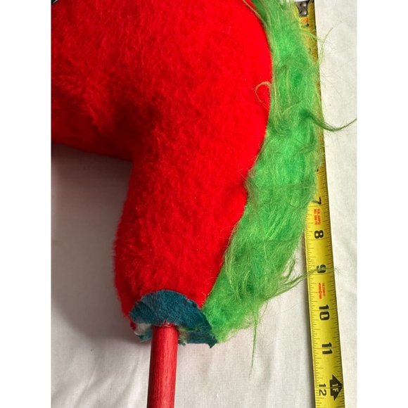 RARE Vintage Broom Stick Riding Horse Pony Plush Toy 40s Red white-Green Hair - Picture 4 of 9